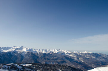 Fototapeta na wymiar View from the top of the Caucasus mountains in the ski resort Rosa Khutor Russia