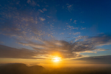 Morning sunrise view from Pha Mo E Dang, located in the area of Khao Phra Viharn National Park, Sao Thong Chai, Kantharalak District, Si Sa Ket , Thailand