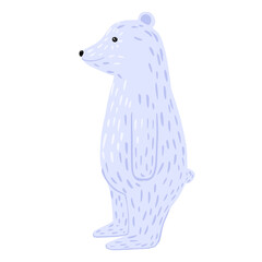 Polar bear standing on two paws isolated on white background. Animal white color character design from arctic. Doodle style.