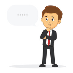 Businessman or manager thinks. Abstract text in speech bubble
