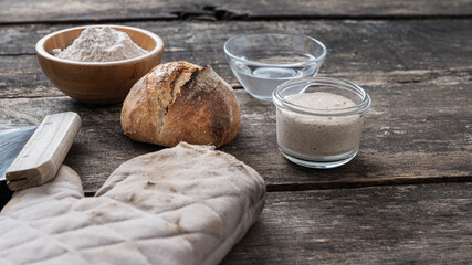 Still life with freshly baked homemade sourdough bread
