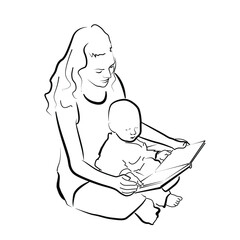 mom and baby reading book blank line silhouette
