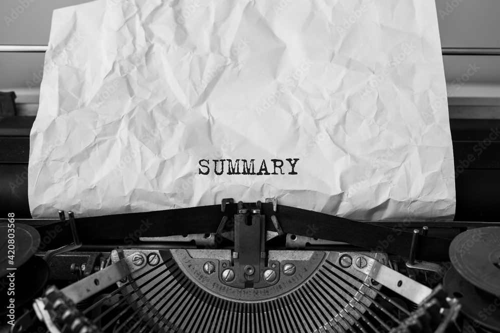 Poster text summary typed on retro typewriter