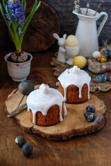 Easter cake with Easter colored eggs. Side view. Geocynth.