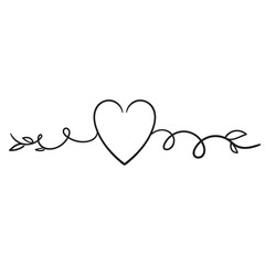 continuous line drawing heart love shape illustration in doodle style isolated