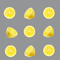 Slice of lemons on gray background