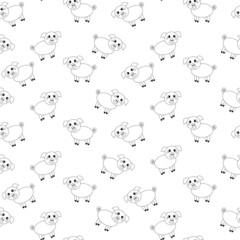 Pig seamless monochrome pattern. Farm animal cute sketch design element stock vector illustration for web, for print, for fabric print