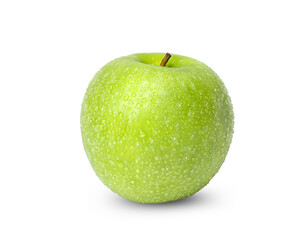 Fresh green apple with water drops isolated on white background