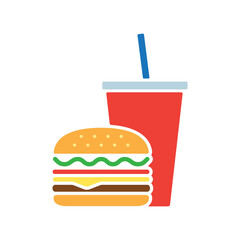 Hamburger and soda takeaway, Fast food icon set, Colorful flat design on white background, Vector illustration