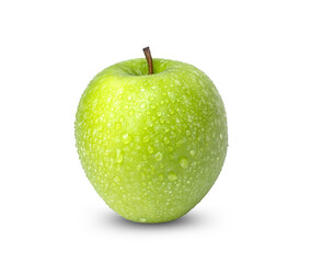 Fresh green apple with water drops isolated on white background
