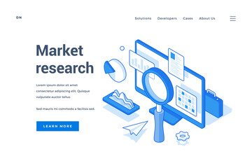 Vector banner of website helping with market research