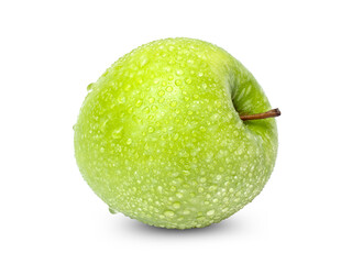 Fresh green apple with water drops isolated on white background