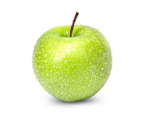 Fresh green apple with water drops isolated on white background