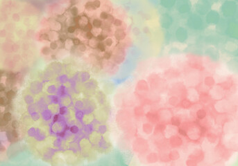 カラフルなあじさいの花（レトロな色調・パステルカラーの抽象デジタル水彩画）