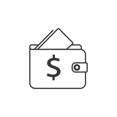Wallet line icon. Affordability sign. Cash savings symbol. Quality design element. Classic style wallet. Editable stroke.