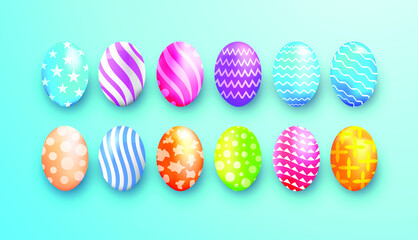 Colorful easter eggs with realistic style collection