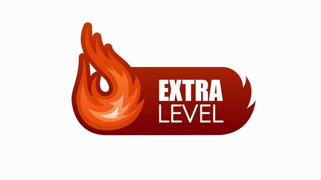 Fire extra level. Video design element. Red banner. Special offer badge. Modern promotion template. Summer sale banner template. Motion graphic.