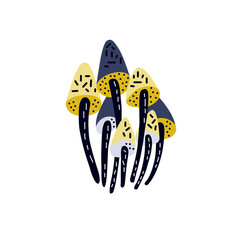 Fantastic mushrooms in gray-yellow colors..Composition of magic toadstools. For a poster, for a postcard. Stylish interior decoration.