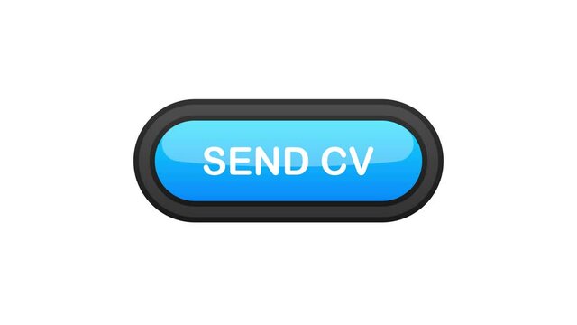 Send CV blue realistic 3D button isolated on white background. Hand clicked. Motion graphic.