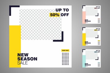 New set of editable minimal banner templates. Suitable for social media posts and web or internet ads. Vector illustration with photo college.