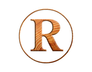 3D illustration hard wood plank letter R, brown color alphabet, circle round design element , isolated on white 
