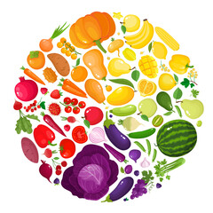 Vector concept - eat colors, violet fruit and vegetable in round - 420810302