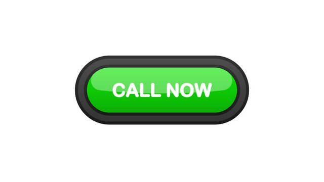 Call Now green realistic 3D button isolated on white background. Hand clicked. Motion graphic.