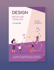 Cute tiny children learning chemistry with teacher. Molecule, mask, school flat vector illustration. Education and study concept for banner, website design or landing web page