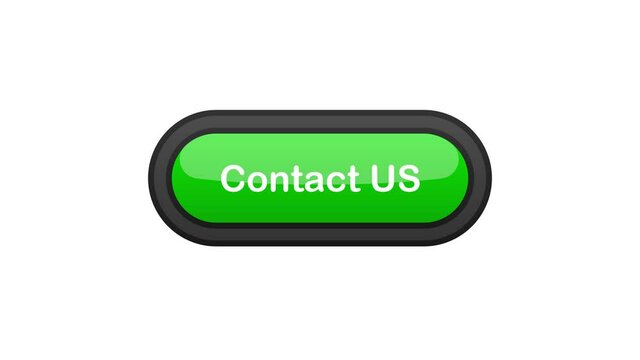 Contact US green realistic 3D button isolated on white background. Hand clicked. Motion graphic.