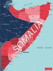 Somalia country detailed editable map - obrazy, fototapety, plakaty