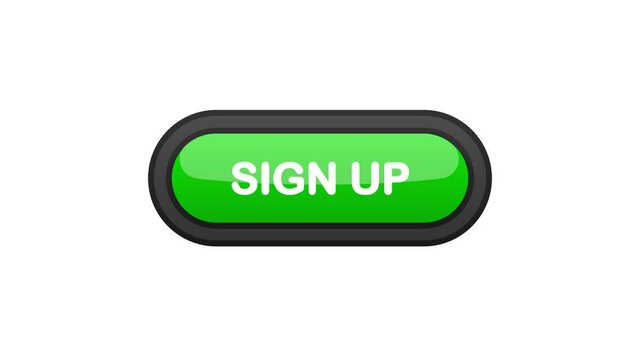 Sign UP green realistic 3D button isolated on white background. Hand clicked. Motion graphic.