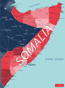 Somalia country detailed editable map