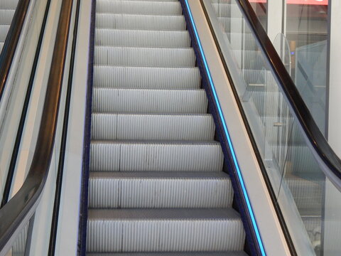 Upward view of an outdoor escalator