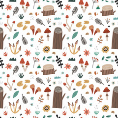 Hand drawn nature elements seamless pattern