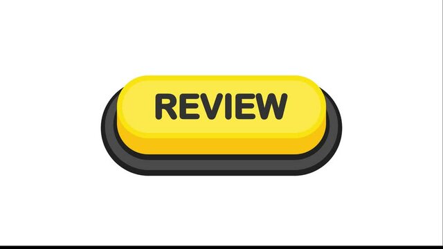 Review yellow 3D button in flat style isolated on white background. Motion graphic.
