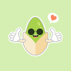 cute and kawaii Pistachio nut cartoon character. Traditional snack. Healthy food. Nut ornament.