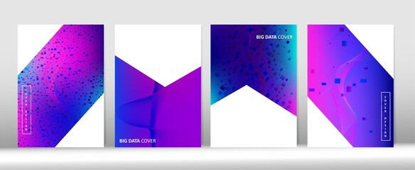 Trendy Covers Set. Blue Pink Purple Digital Vector Cover Layout. Big Data Neon Tech