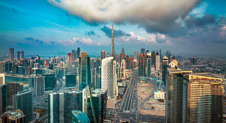 UAE center TOP Dubai - amazing city center skyline with luxury skyscrapers, United Arab Emirates