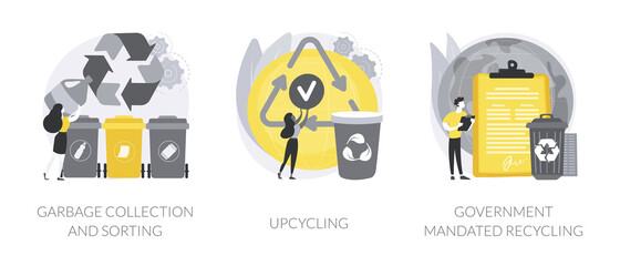Waste collection and recycling problems abstract concept vector illustrations.