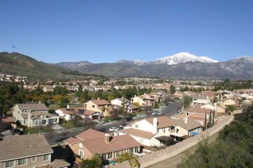 Snowy Mountain Near Yucaipa with City in the Fore-ground