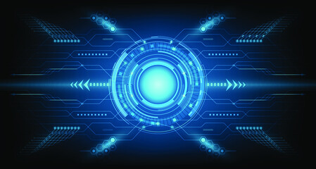 Digital circuit technology future, system data connection interface computer on dark blue background