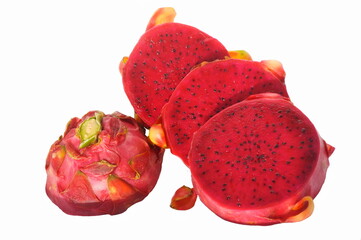 A  pitahaya or dragon fruit is the fruit of  cactus...Dragon fruit is cultivated  throughout tropical and subtropical world regions. 
In the photo, a red fruit cut into slices.