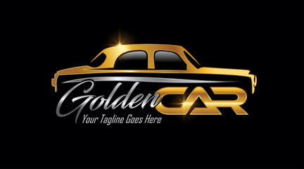 Golden Classic Car Vehicle Logo