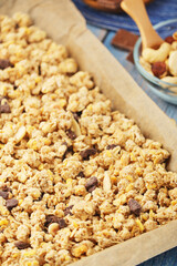 Homemade granola with nuts and chocolate	