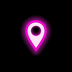 Neon location icon retro pink glowing sign night light advertising vector illustration.