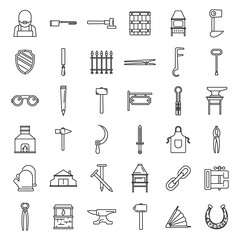 Blacksmith tools icons set, outline style