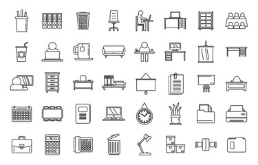 Work space organization icons set, outline style