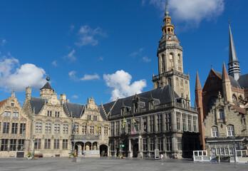 Fototapeta na wymiar Town square of the West Flanders city of Veurne Furnes in Belgium