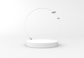 3d white podium product cloud scene, minimal  product display yellow pastel. 3d illustration.