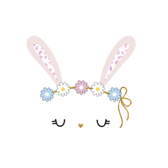 rabbit animal flower daisy sweet cute style polka glitter polka tee illustration art vector 